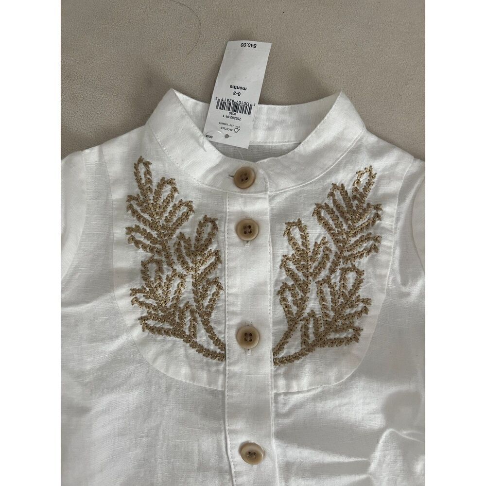 NWT Banana Republic Baby Kurta Blouse Linen Button Front Top 0-3M - Picture 2 of 3